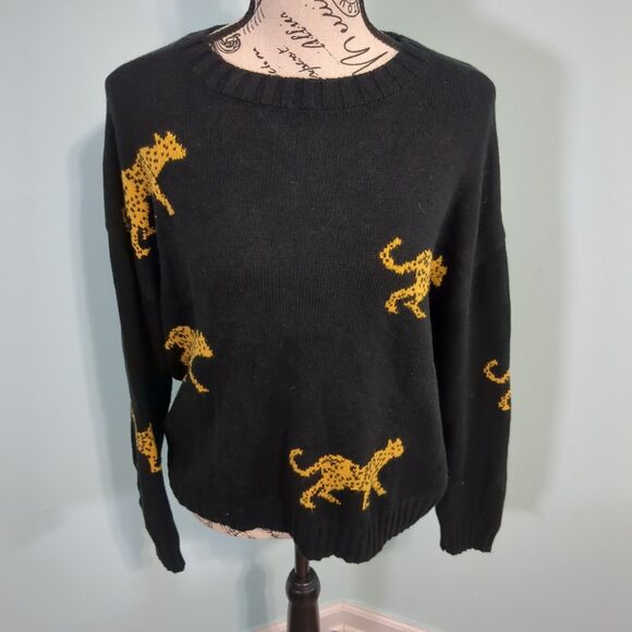 Rails Perci Wild Cat Sweater medium Cashmere Cotton Crewneck Jungle Pullover Top - Picture 1 of 7